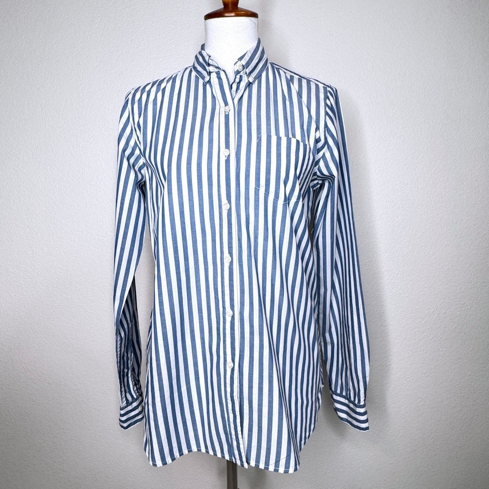 TROVATA BIRDS OF PARADIS Blouse SM Button Down Collar LS Stripes Preppy Minimal